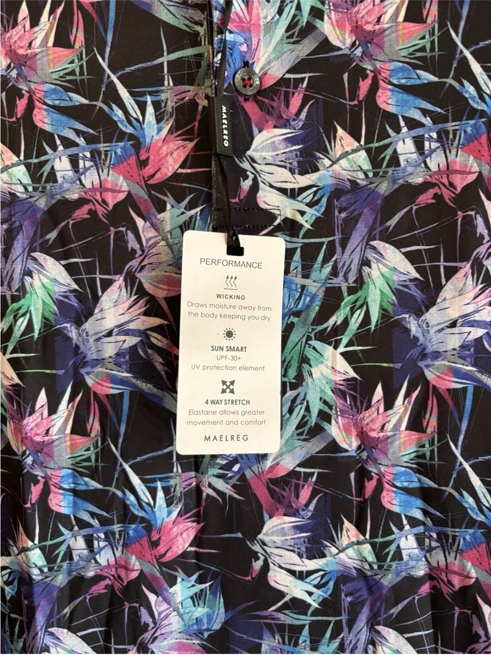 MAELREG Performance Floral Print Button-Up Shirt - Black Multi NWT - Picture 6 of 6